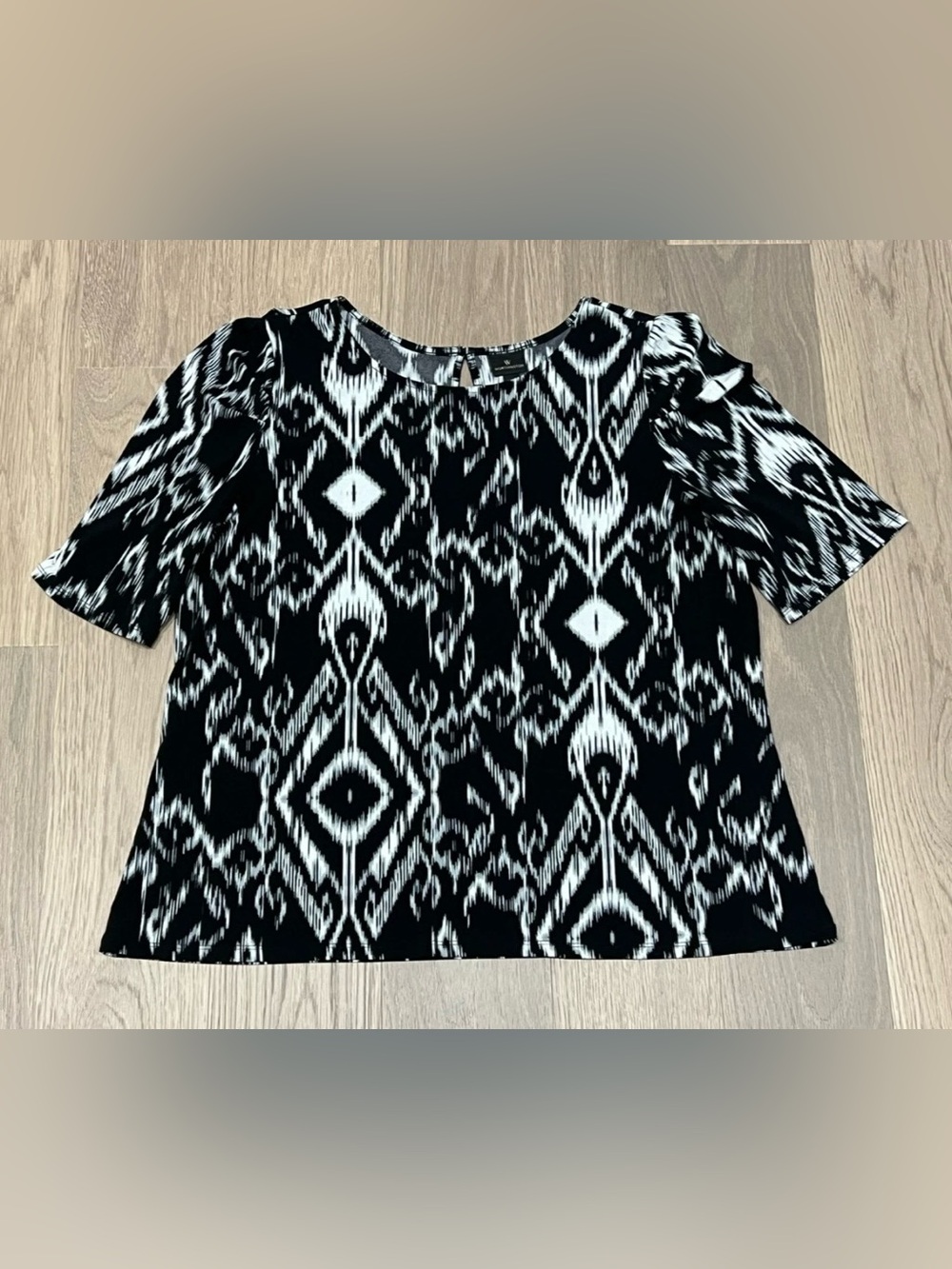 XXL 2XL Womens WORTHINGTON Black White Career Top Shirt Blouse Half Short Sleeve